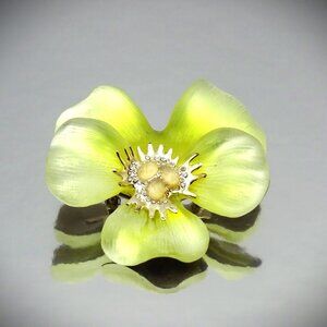 ALEXIS BITTAR Gold Plated Yellow Lucite & Crystal Pansy Flower Brooch Pin